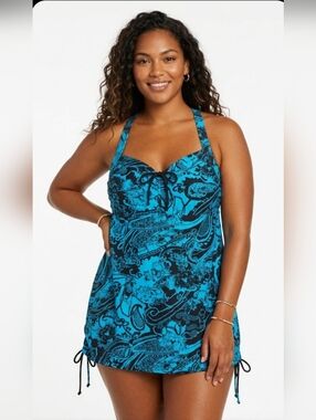Slimming Swimdress Paisley Floral Pinup Resort Cruise Activeware New